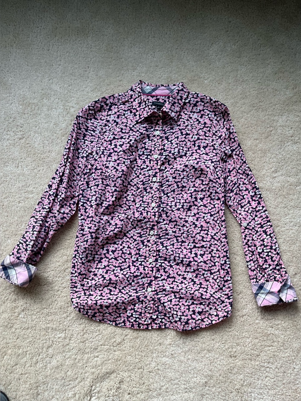 Talbots Blue & Pink Floral Button Down LS Shirt - Sz 4 - EUC - 100% Cotton